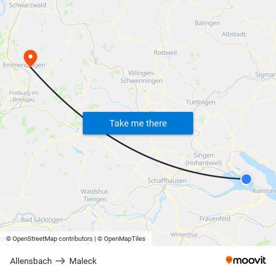 Allensbach to Maleck map