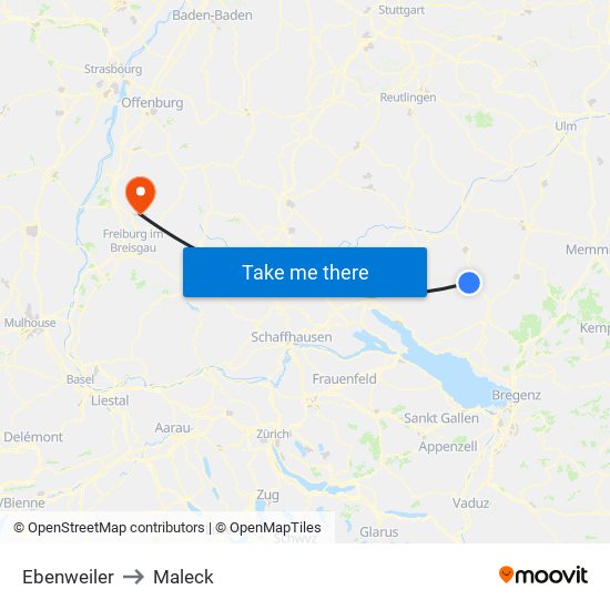 Ebenweiler to Maleck map