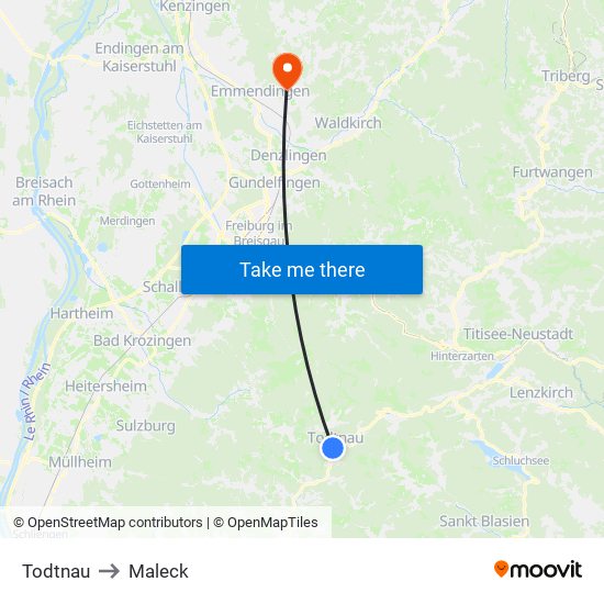 Todtnau to Maleck map