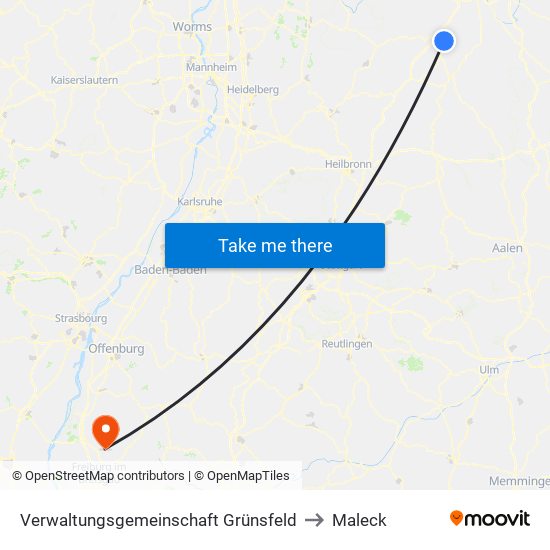 Verwaltungsgemeinschaft Grünsfeld to Maleck map