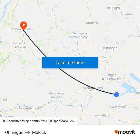 Öhningen to Maleck map