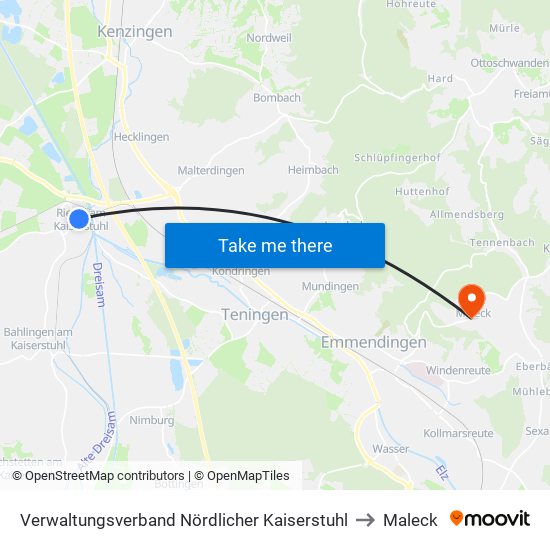 Verwaltungsverband Nördlicher Kaiserstuhl to Maleck map