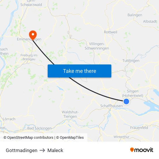 Gottmadingen to Maleck map