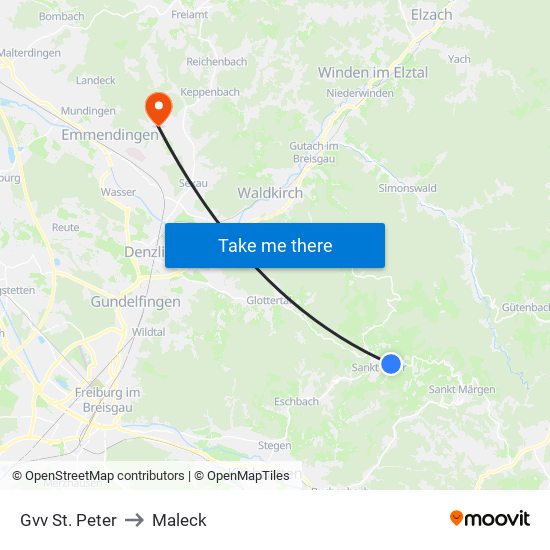 Gvv St. Peter to Maleck map