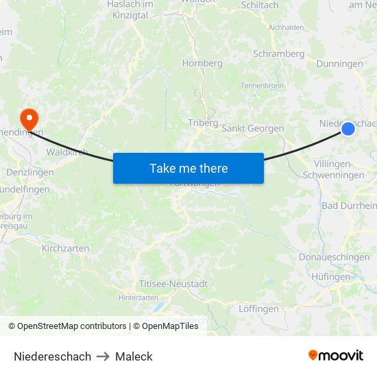 Niedereschach to Maleck map