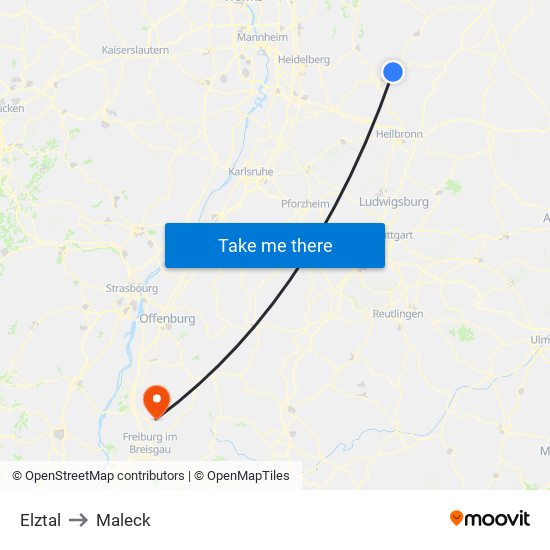 Elztal to Maleck map