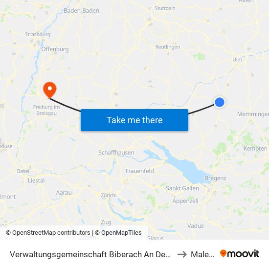 Verwaltungsgemeinschaft Biberach An Der Riß to Maleck map