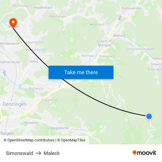Simonswald to Maleck map