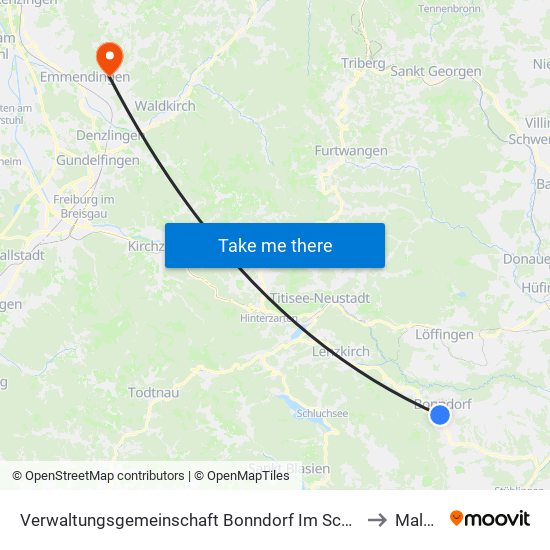 Verwaltungsgemeinschaft Bonndorf Im Schwarzwald to Maleck map