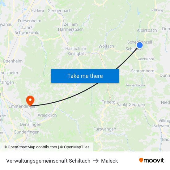 Verwaltungsgemeinschaft Schiltach to Maleck map