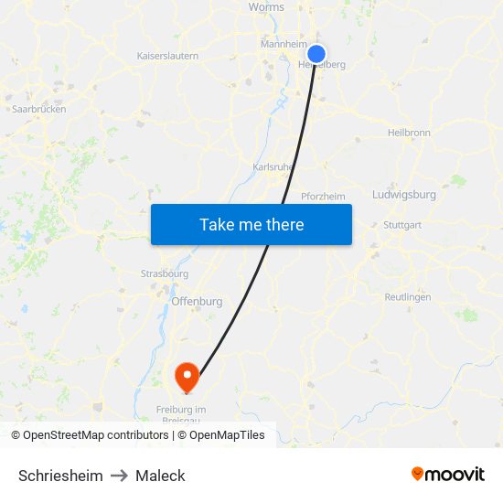 Schriesheim to Maleck map