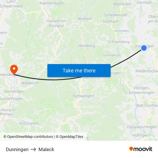 Dunningen to Maleck map