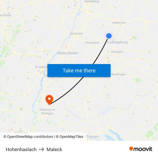 Hohenhaslach to Maleck map