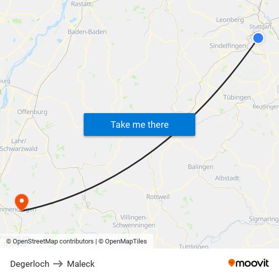 Degerloch to Maleck map