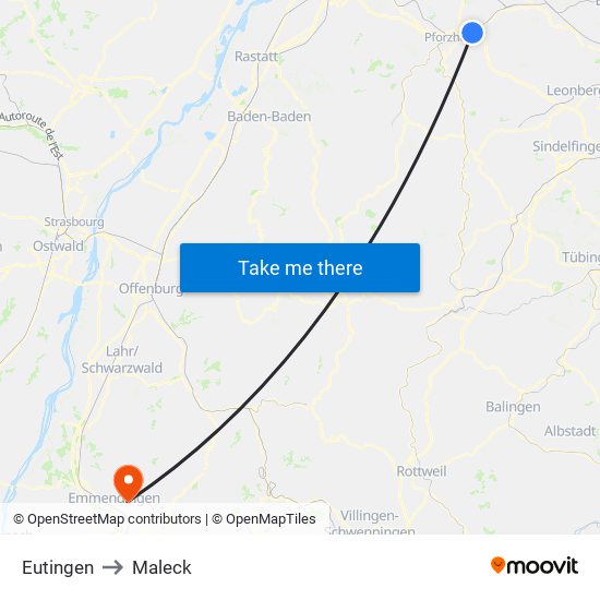 Eutingen to Maleck map