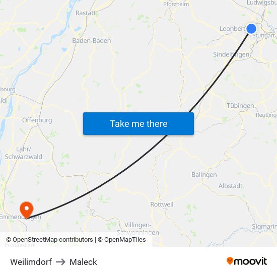 Weilimdorf to Maleck map