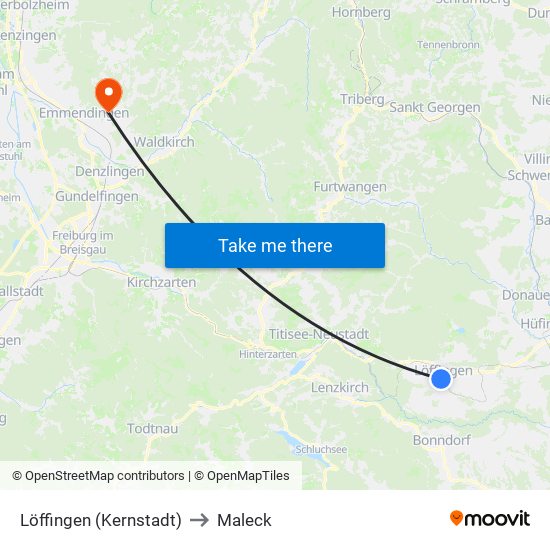 Löffingen (Kernstadt) to Maleck map