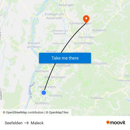 Seefelden to Maleck map