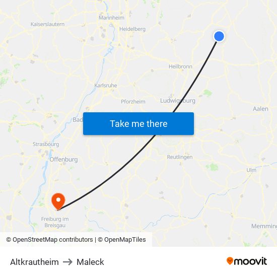 Altkrautheim to Maleck map