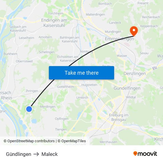 Gündlingen to Maleck map