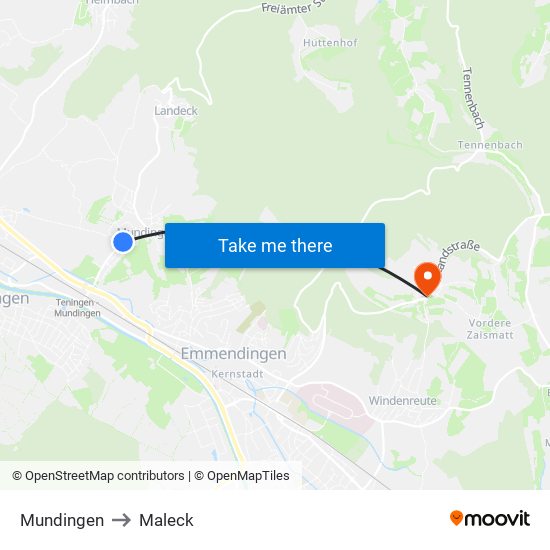 Mundingen to Maleck map