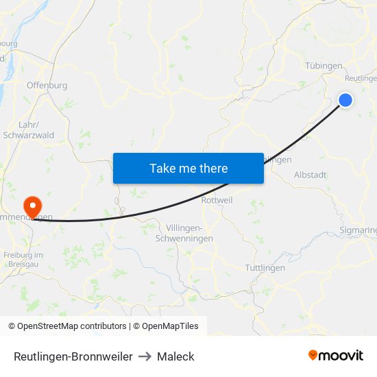 Reutlingen-Bronnweiler to Maleck map