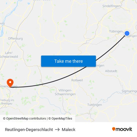 Reutlingen-Degerschlacht to Maleck map