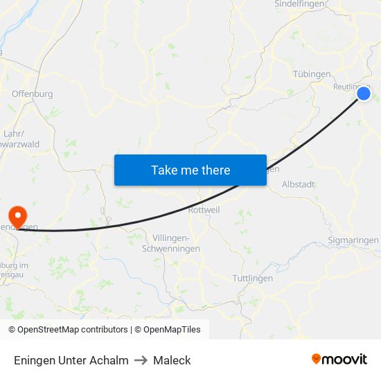 Eningen Unter Achalm to Maleck map