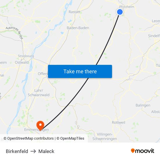 Birkenfeld to Maleck map