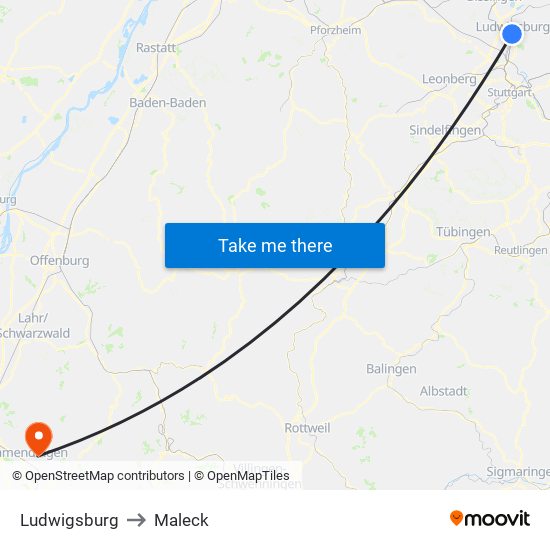 Ludwigsburg to Maleck map