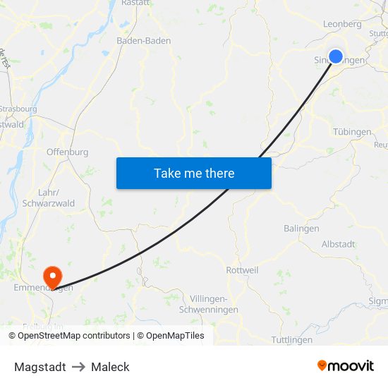 Magstadt to Maleck map