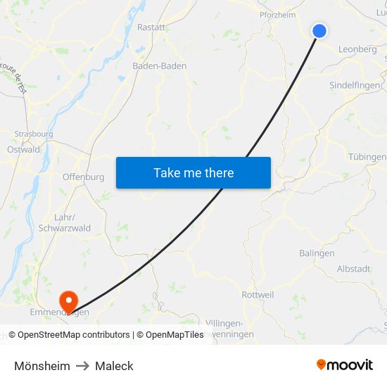 Mönsheim to Maleck map