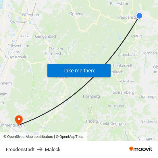 Freudenstadt to Maleck map