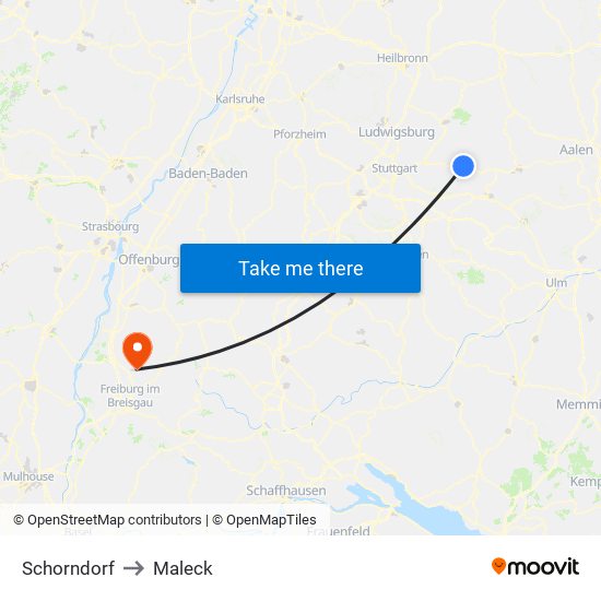 Schorndorf to Maleck map