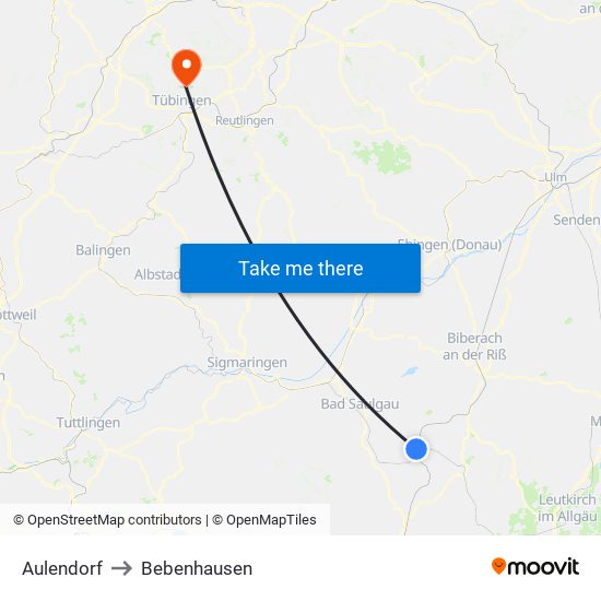 Aulendorf to Bebenhausen map