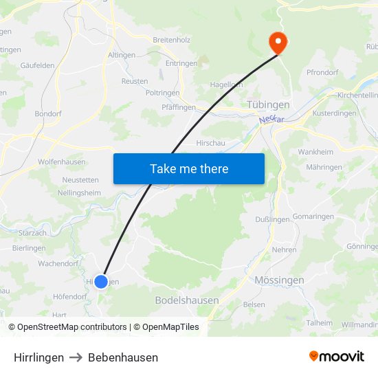 Hirrlingen to Bebenhausen map