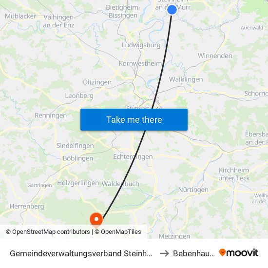 Gemeindeverwaltungsverband Steinheim-Murr to Bebenhausen map