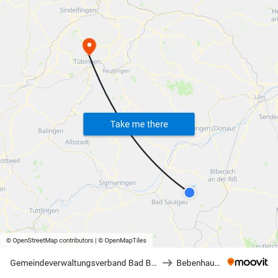 Gemeindeverwaltungsverband Bad Buchau to Bebenhausen map