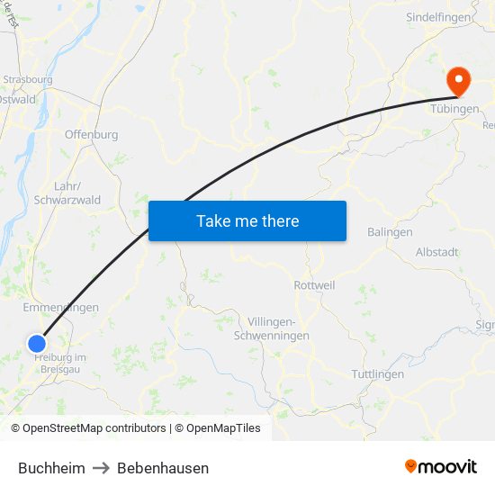 Buchheim to Bebenhausen map