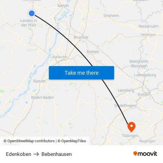 Edenkoben to Bebenhausen map