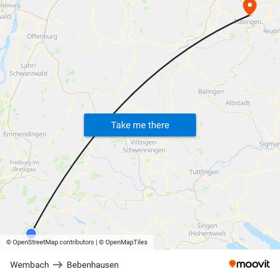 Wembach to Bebenhausen map