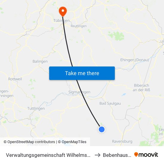 Verwaltungsgemeinschaft Wilhelmsdorf to Bebenhausen map
