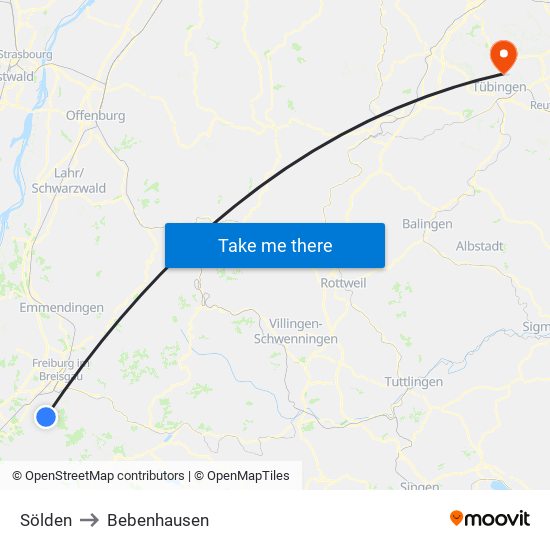 Sölden to Bebenhausen map