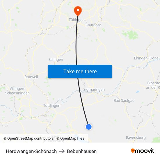 Herdwangen-Schönach to Bebenhausen map