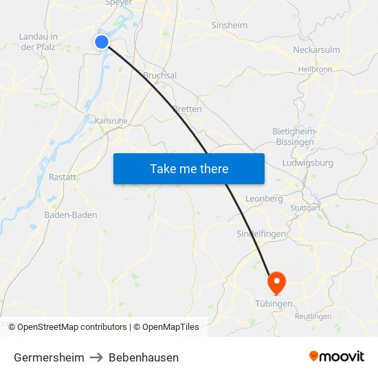 Germersheim to Bebenhausen map