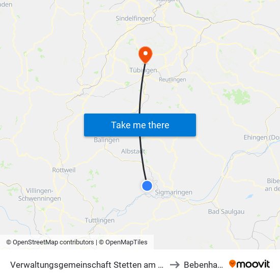 Verwaltungsgemeinschaft Stetten am Kalten Markt to Bebenhausen map