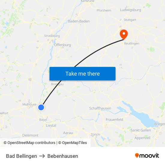 Bad Bellingen to Bebenhausen map