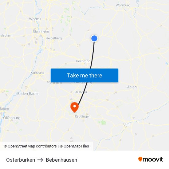 Osterburken to Bebenhausen map