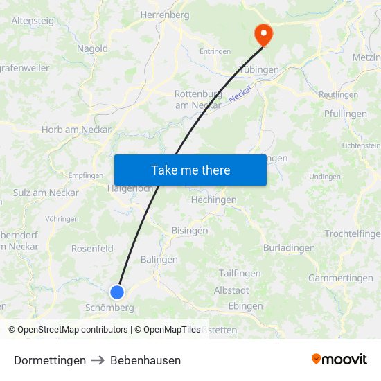 Dormettingen to Bebenhausen map