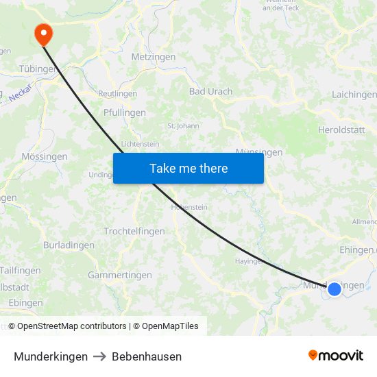 Munderkingen to Bebenhausen map